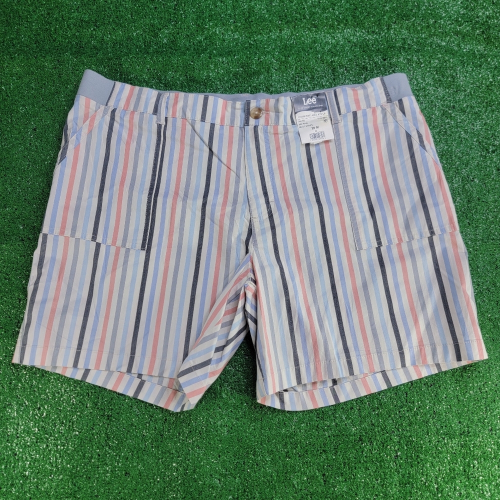 Lee Comfort Waist Mid Rise Multi Striped Womens Shorts Size 20 M Regular Fit New